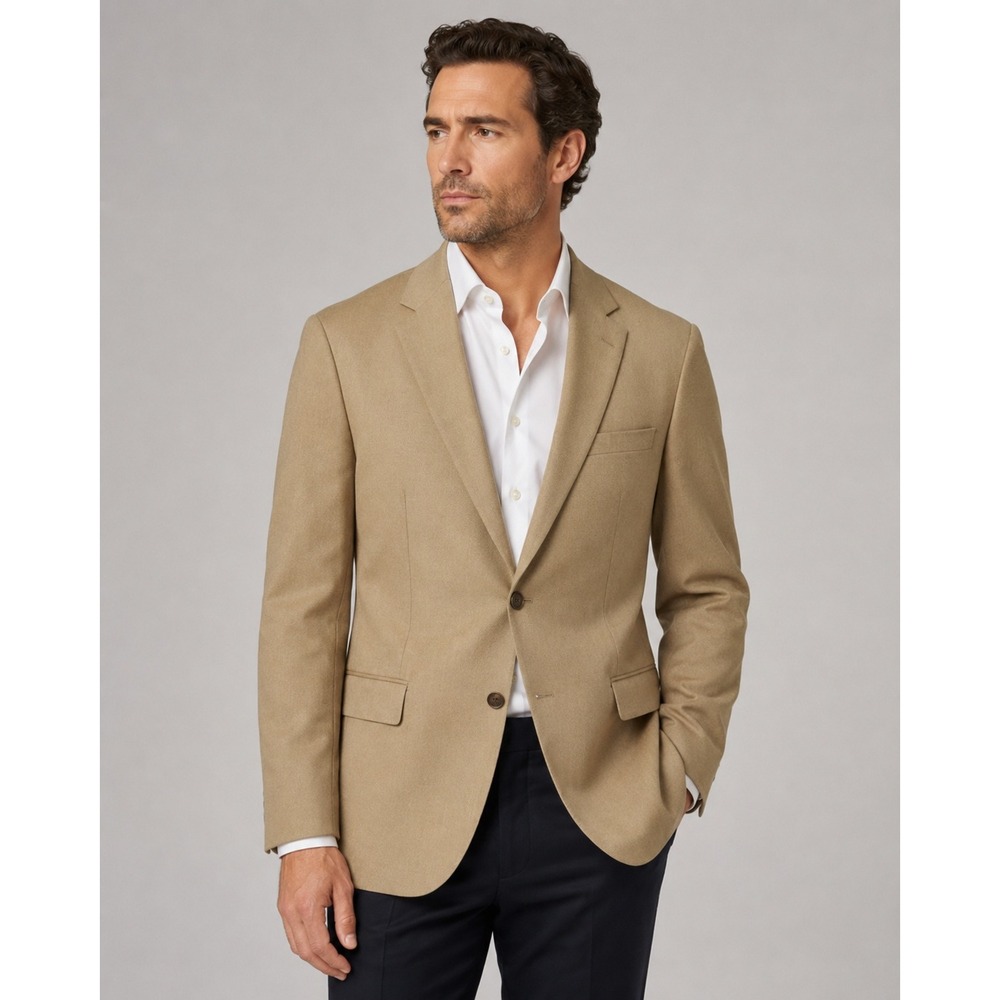 Camel Polyester Viscose Blazer Alan Flusser 46L Two Button Double Vent